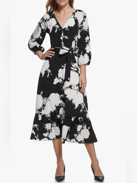 Karl Lagerfeld Dresses & Skirts - Karl Lagerfeld Paris Black & White Floral Midi Dress Size 6